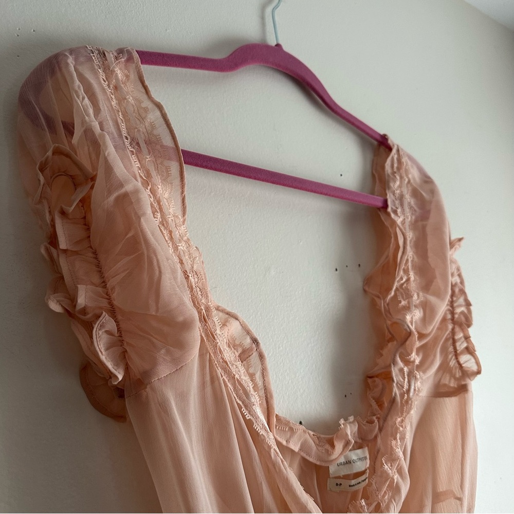 Urban Outfitters • Angie Semi-Sheer Puff Sleeve Blouse in Pink - Picture 6 of 8